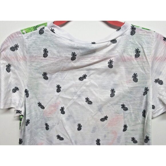 Sara Studio Womens top Sz M white orange flamingos Pineapples Tropical Knit EUC - Picture 8 of 8